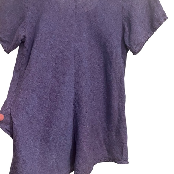 Flax 100% Linen Periwinkle Blue Short Sleeve Scooped Neck Top Sz M - Picture 10 of 11